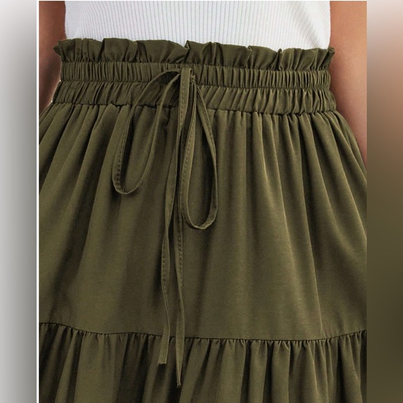 Army Green Boho Tiered Ruched Skirt - Picture 6 of 10